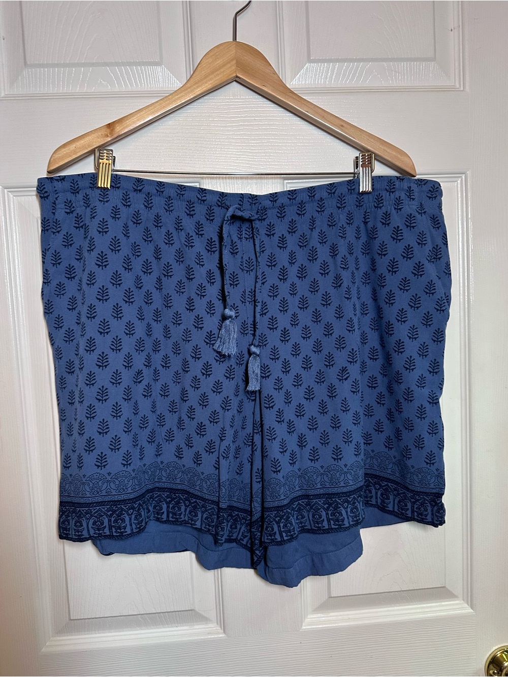 J. Jill Blue Boho Floral Print Drawstring Rayon Lounge Shorts Women's Size XL